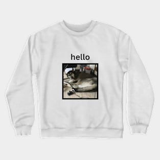 Cute Funny Husky Dog Sleeping Simple Hello Crewneck Sweatshirt